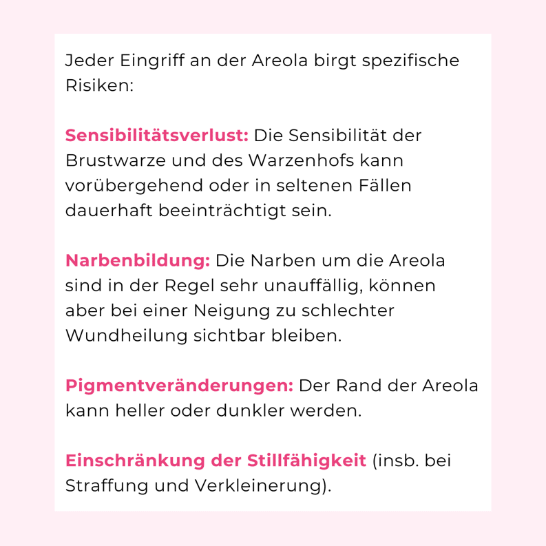 Areola: Risiken
