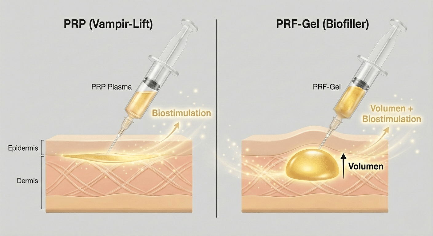 Grafik erklärt die Methoden PRP und PRF für Bio-Lift