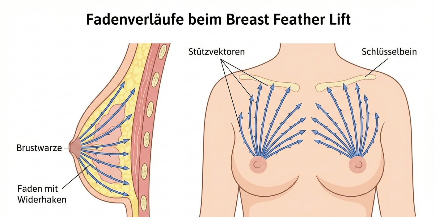 Grafik, die die Fadenverläufe von Breast Feather Lift beschreibt