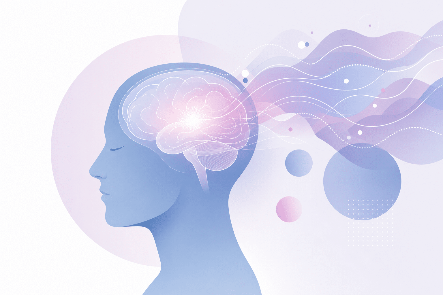Abstrakte Illustration zeigt Bewusstseinsveränderungen und psychische Nebenwirkungen als wellenartige Hirnaktivität.
