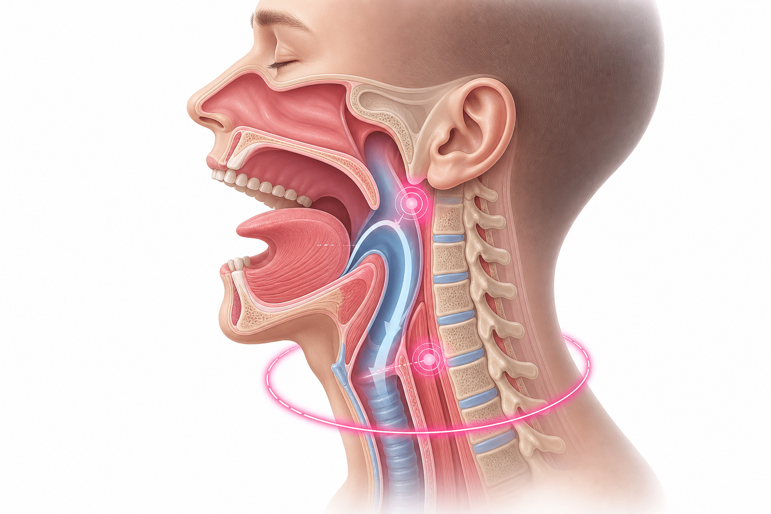 Schematische Darstellung der vier Cormack-Lehane-Grade mit unterschiedlicher Sichtbarkeit der Glottis beim Laryngoskopieren