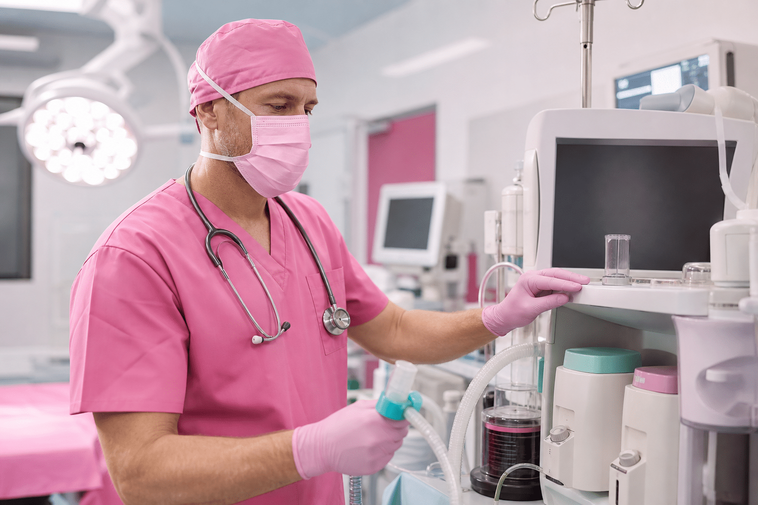 Ein Anästhesieteam im Operationssaal trifft vorbereitende Maßnahmen zur Prävention von Narkosekomplikationen.
